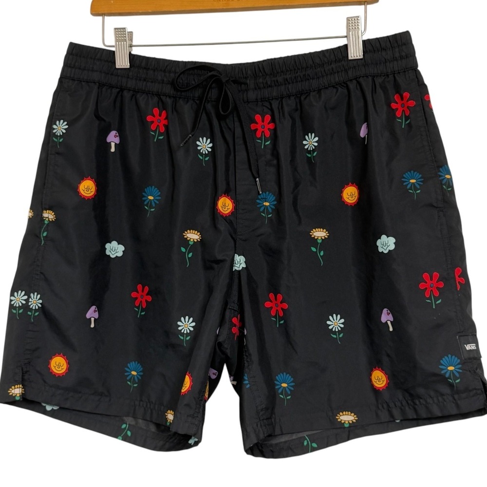 Vans Black Summer Swim Collection X-Large Mushroom Smile Face Sun Pattern